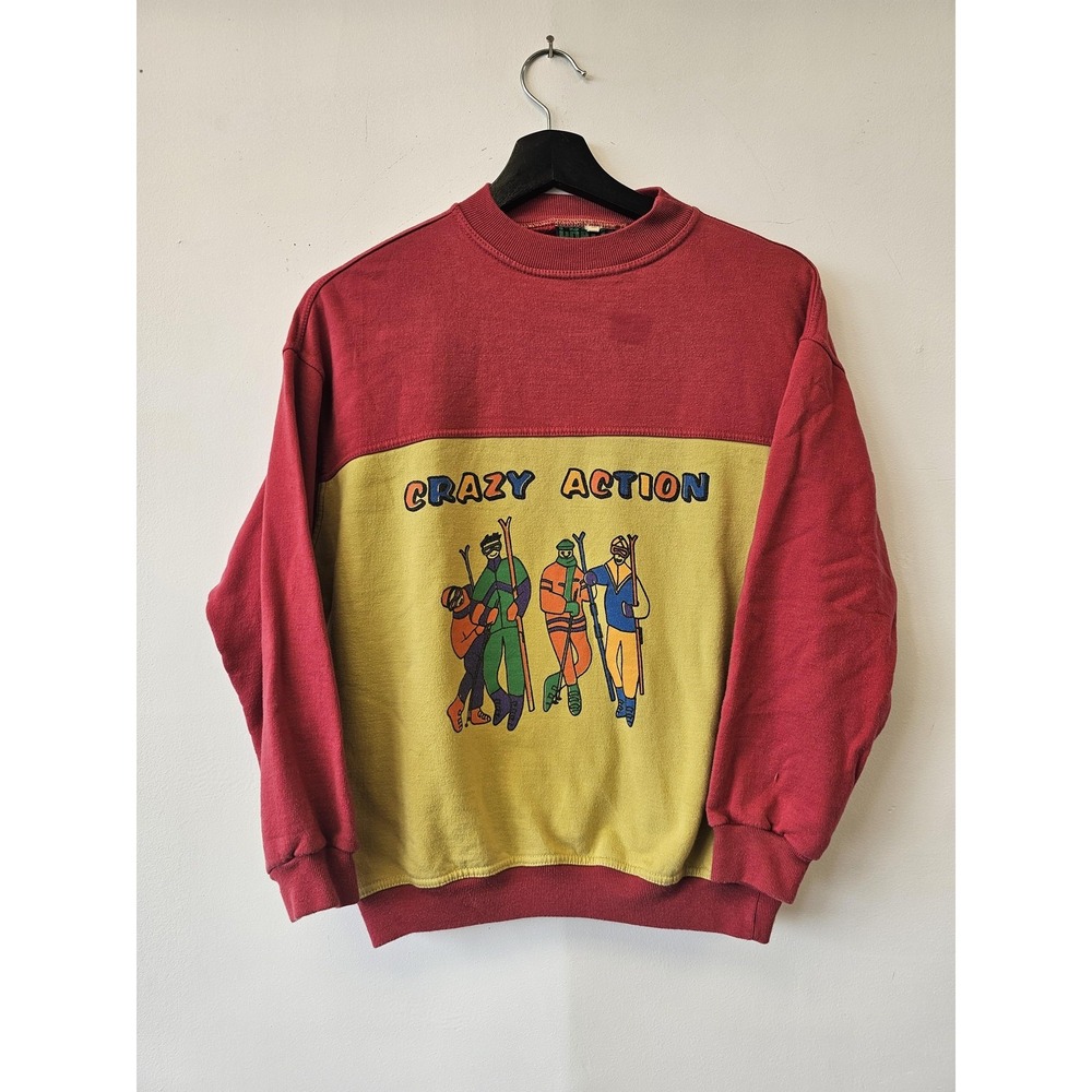 Vintage Crazy Action Sweatshirt Kid's Size 12 Skiing Graphic Pullover 90s